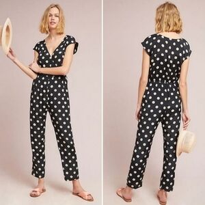 Anthropologie New Corey Lynn Calter Black Polka Dot Wrapped Jumpsuit Size XL